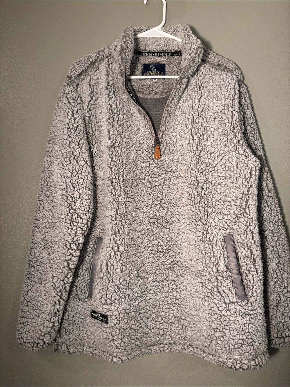 Simply Southern Women’s Light Gray Sherpa Quarter-Zip Pullover Jacket